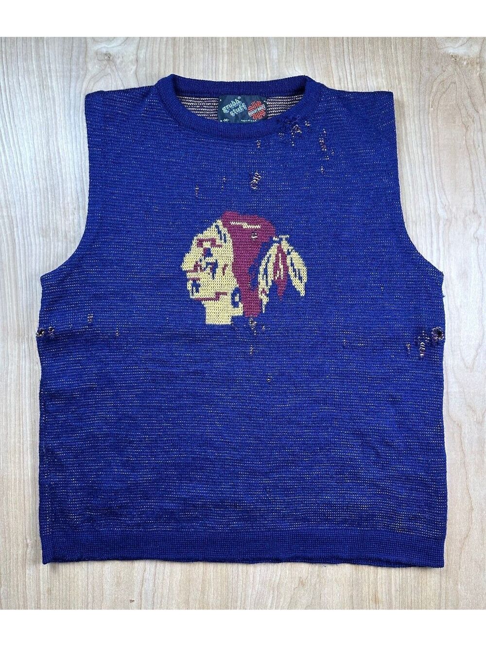 Vintage 70s Native American Sweater vest intarsia grubb stuff knit wool made usa